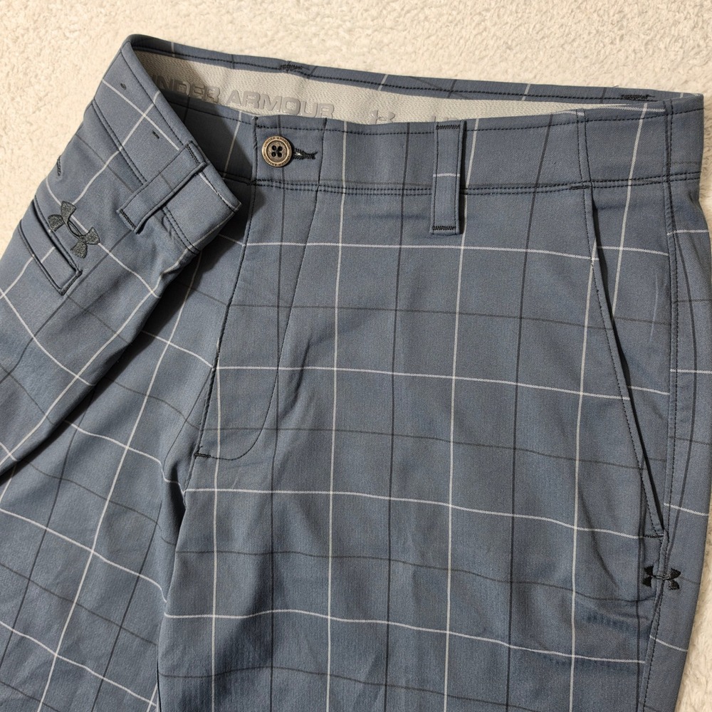Under Armour Match Play Golf Shorts Mens 38/10 Blue Plaid HeatGear Loose Stretch